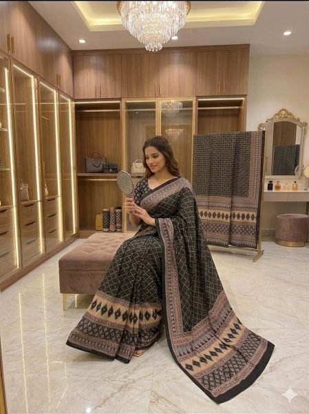 Black Chinon Silk Saree with Real Mirror Work and Sequins Embroidery for Wedding Wear Silk Sarees Wholesale