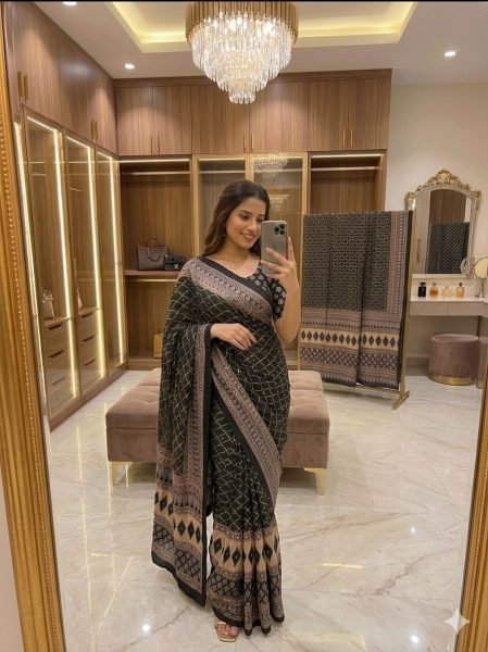 Black Chinon Silk Saree with Real Mirror Work and Sequins Embroidery for Wedding Wear Silk Sarees Wholesale