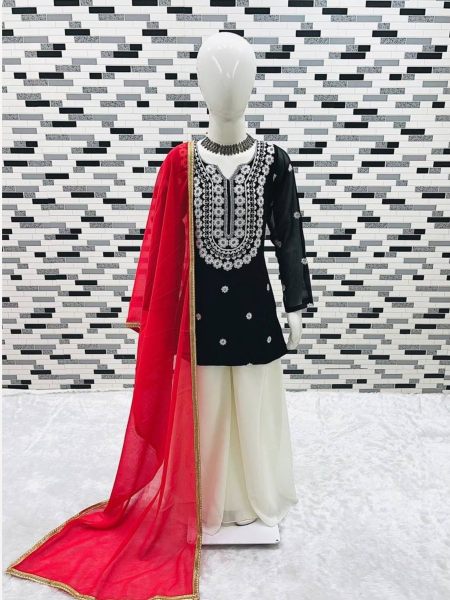 Black Color Georgette Embroidery Work Girls Sharara  