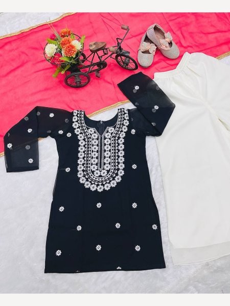 Black Color Georgette Embroidery Work Girls Sharara  Girls Wear