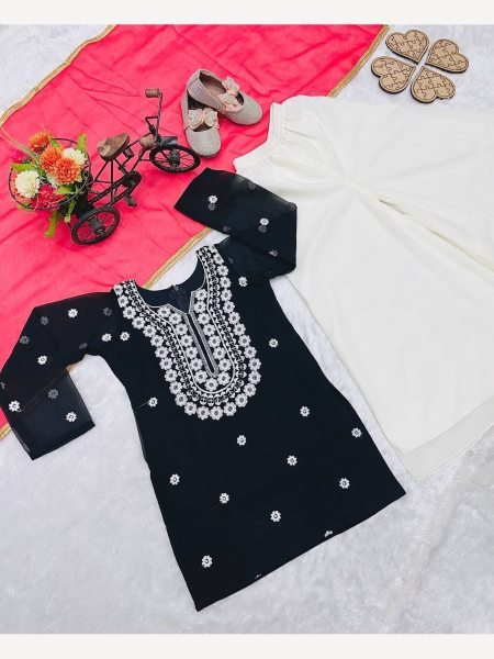 Black Color Georgette Embroidery Work Girls Sharara  Girls Wear