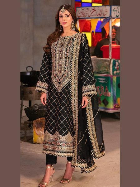 Black Color Georgette Heavy Embroidered Work Pakistani Suit  Salwar Kameez