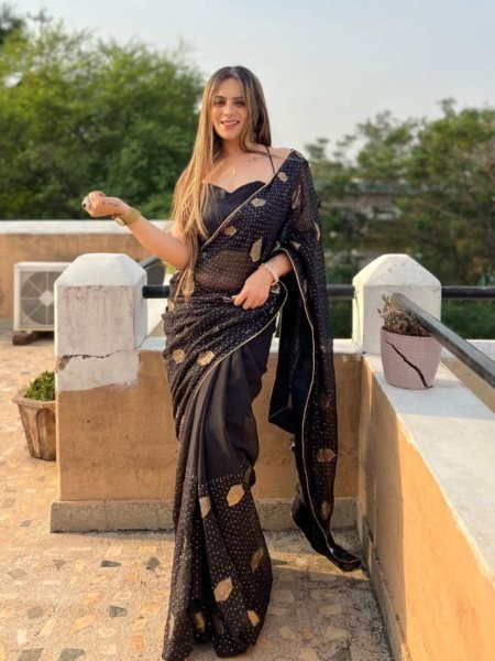 Black Color Georgette Saree With Sequence Work  