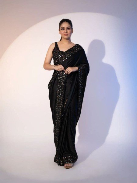 Black Color Heavy Georgette Saree With Sequence Work  