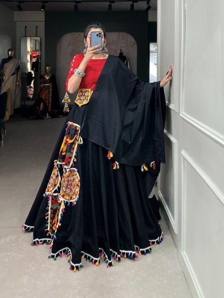 Black Color Navratri Outfit With Gamthi Gotta Work Navratri Lehnega Choli