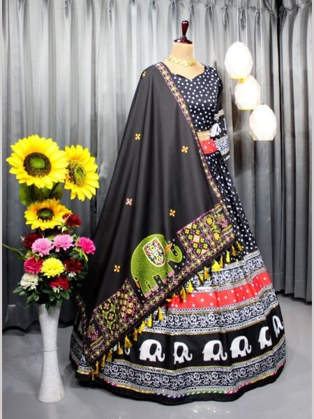 Black Color Navratri Special Real Mirror Work Lehenga Choli  Navratri Lehnega Choli