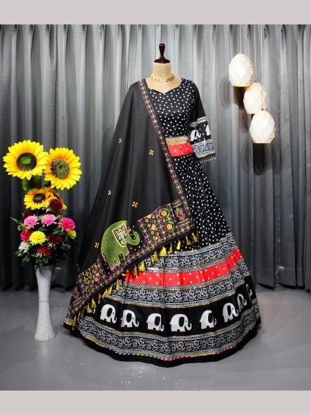 Black Color Navratri Special Real Mirror Work Lehenga Choli  Navratri Lehnega Choli