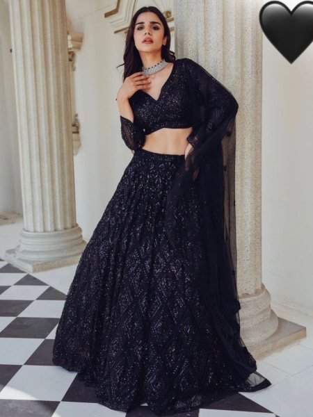 Black Color Party Special Georgette Lehenga Choli With Sequence And Dori Work  