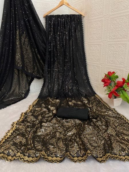 Black Color Party Special Georgette Embroidery Work Saree Collection  Bollywood Fancy Sarees Wholesale