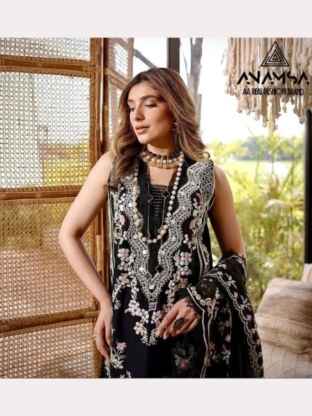 Black Color Pure Fox Georgette Embroidered Pakistani Suits Pakistani Suits Wholesale