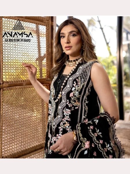 Black Color Pure Fox Georgette Embroidered Pakistani Suits Pakistani Suits Wholesale