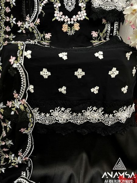Black Color Pure Fox Georgette Embroidered Pakistani Suits Pakistani Suits Wholesale