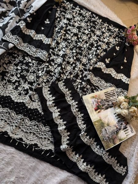 Black Color Rayon Cotton Suit With Embroidered Work in Best Quality Designer Plazzo Salwar Suits Wholesale