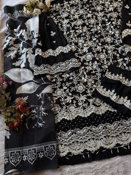 Black Color Rayon Cotton Suit With Embroidered Work in Best Quality Designer Plazzo Salwar Suits Wholesale