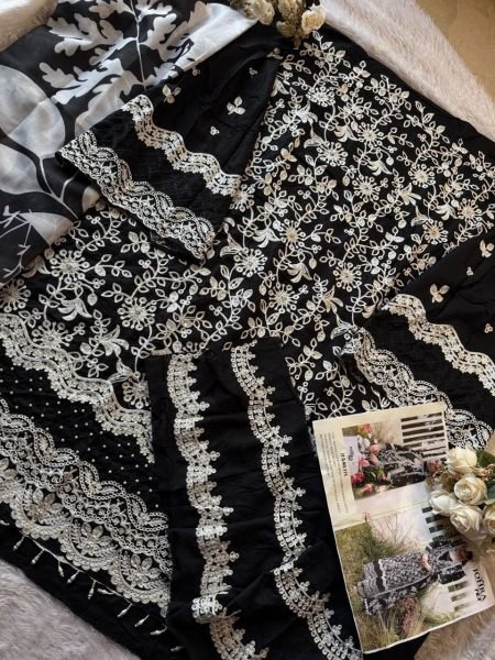 Black Color Rayon Cotton Suit With Embroidered Work in Best Quality Designer Plazzo Salwar Suits Wholesale