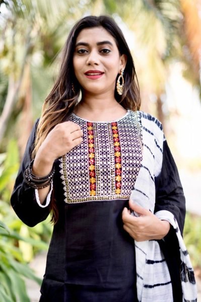 Black Color South Silk Kurti Pant With Dupatta 3 Piece Kurti Set