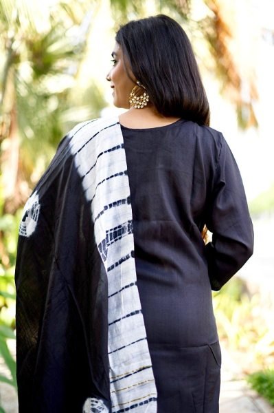 Black Color South Silk Kurti Pant With Dupatta 3 Piece Kurti Set