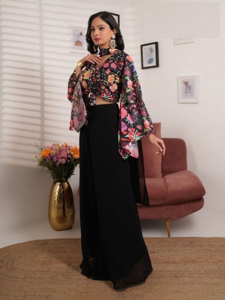 Black Color Stylish Readymade Embroiderd Work Crop Top Collection  Ready To Wear Suit