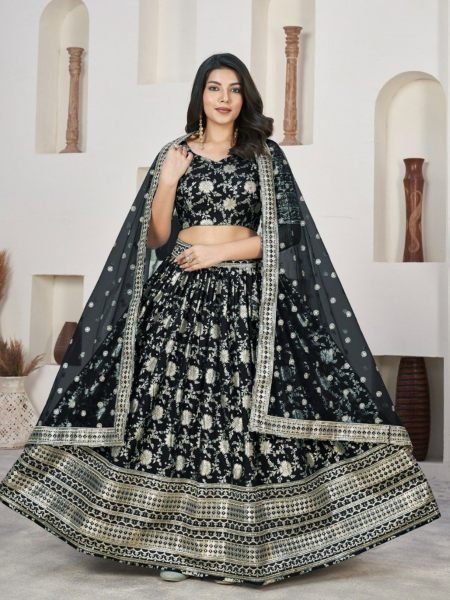 Black Color Zari And Sequence Embroidery Lehenga Choli   Lehenga