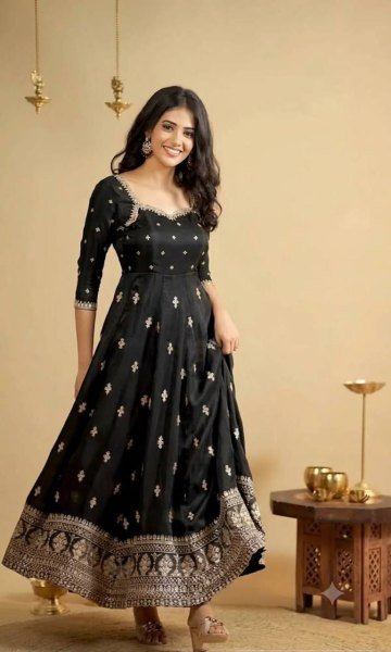 Black Cosmo Embroidered Top Pant Dupatta Set with Full Micro Cotton Inner For Festival Ready To Wear Collection