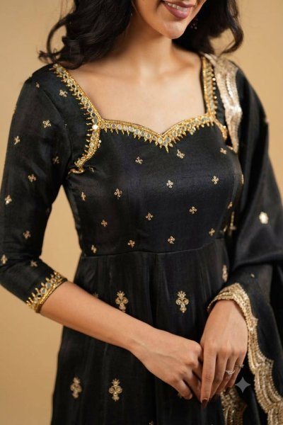 Black Cosmo Embroidered Top Pant Dupatta Set with Full Micro Cotton Inner For Festival Ready To Wear Collection