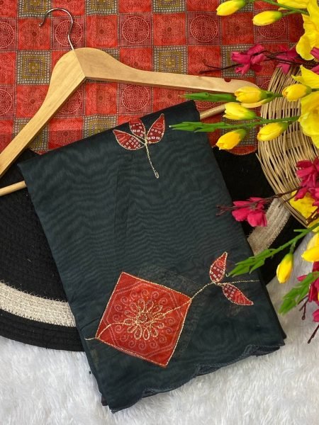 Black Cotton Printed Saree with Designer Blouse for Festive Wear Cotton Sarees Wholesale