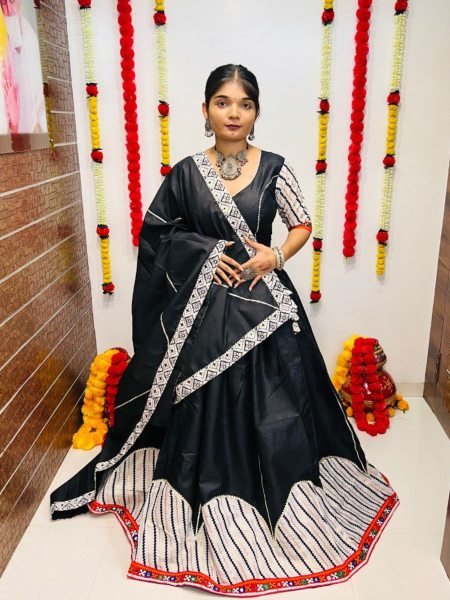 Black Cotton Silk Lehenga Set Gotta Patti   Mirror Work Perfect for Navratri Nights  Lehenga