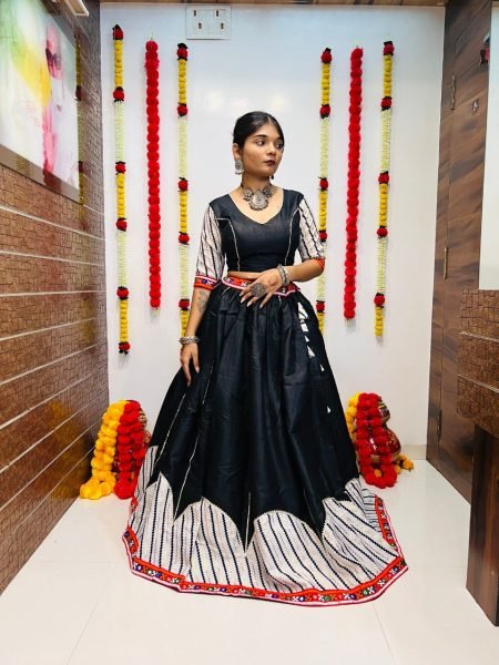 Black Cotton Silk Lehenga Set Gotta Patti   Mirror Work Perfect for Navratri Nights Navratri Lehnega Choli