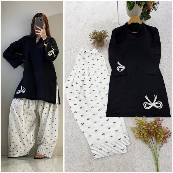 Black Designer Mul Chanderi Farsi Suit with Full Stitched Salwar for Festival Collection Ready To Wear Collection