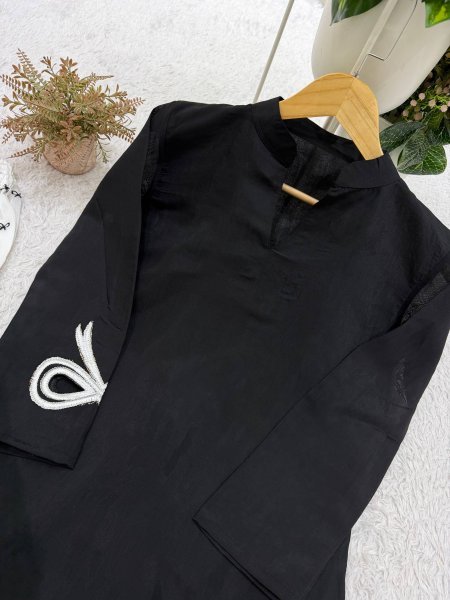 Black Designer Mul Chanderi Farsi Suit with Full Stitched Salwar for Festival Collection Ready To Wear Collection