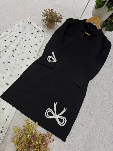 Black Designer Mul Chanderi Farsi Suit with Full Stitched Salwar for Festival Collection Ready To Wear Collection
