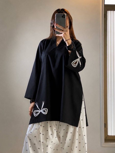 Black Designer Mul Chanderi Farsi Suit with Full Stitched Salwar for Festival Collection Ready To Wear Collection