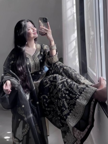 Black Eid Festive Special Readymade Plazzo Suit Collection  Ready To Wear Suit