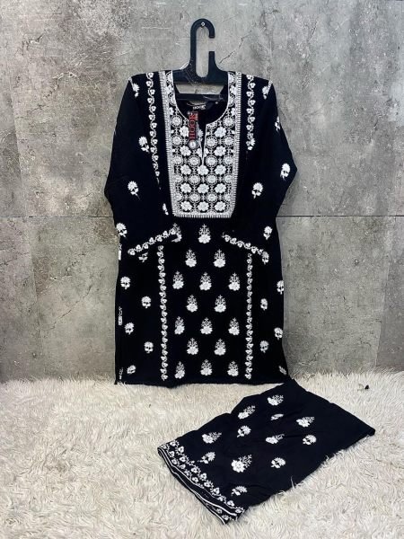 Black Embroidered Pakistani Suit in Heavy Rayon HF-187D for Festive Wear Pakistani Suits Wholesale