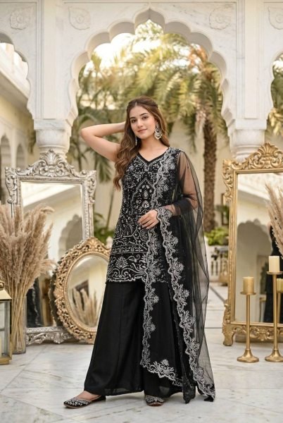 Black Embroidered Sequences Peral Hand Work Georgette Suit Modern Collection For Special Occasions Ready To Wear Collection
