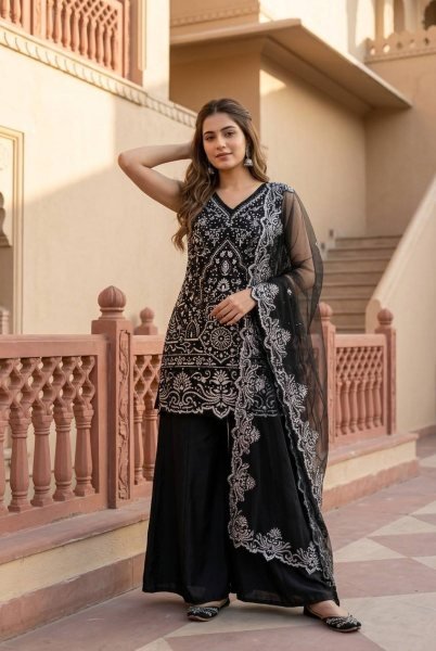 Black Embroidered Sequences Peral Hand Work Georgette Suit Modern Collection For Special Occasions Ready To Wear Collection