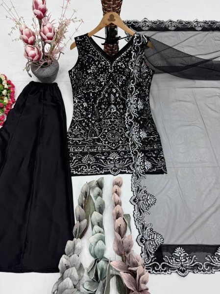 Black Embroidered Sequences Peral Hand Work Georgette Suit Modern Collection For Special Occasions Ready To Wear Collection