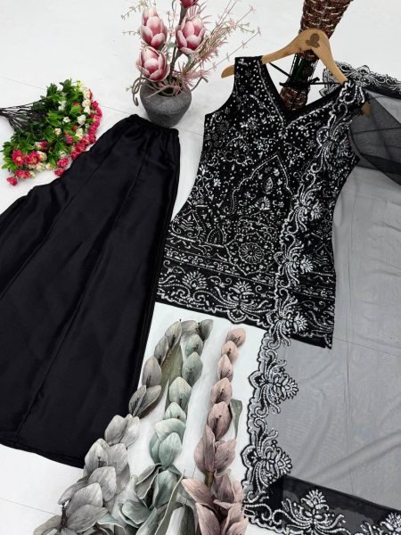 Black Embroidered Sequences Peral Hand Work Georgette Suit Modern Collection For Special Occasions Ready To Wear Collection