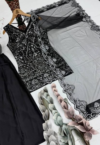 Black Embroidered Sequences Peral Hand Work Georgette Suit Modern Collection For Special Occasions Ready To Wear Collection