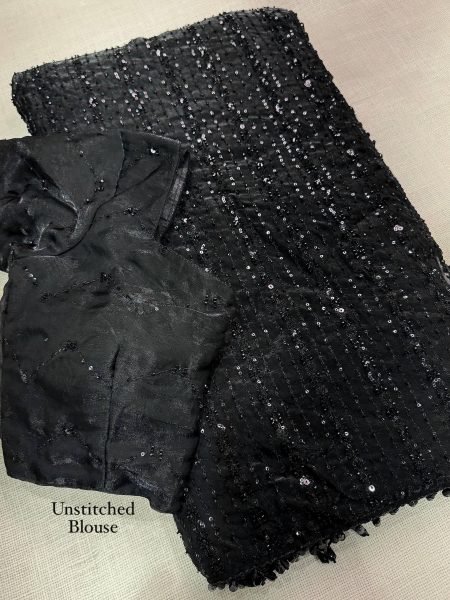 Black Fandy Satin Saree with Heavy Beads and Sequins Work for Cocktail Parties Bollywood Fancy Sarees Wholesale