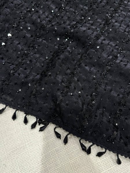 Black Fandy Satin Saree with Heavy Beads and Sequins Work for Cocktail Parties Bollywood Fancy Sarees Wholesale
