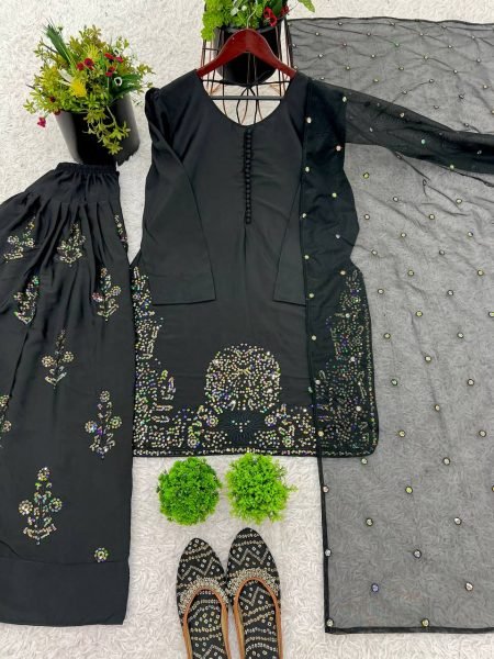  Black Farshi Pant Set in Crepe Silk with Embroidery Ready to Wear Partywear Look Ready To Wear Collection