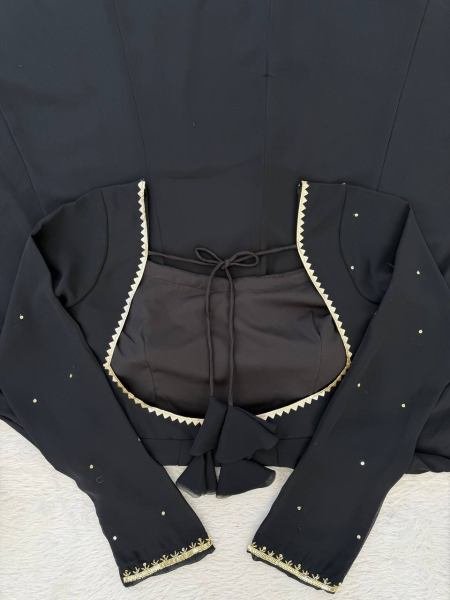 Black Faux Georgette Anarkali Suit Set with Handwork and 5-meter flair Anarkali Kurtis 