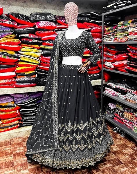 Black Faux Georgette Lehenga Choli With Zari   Sequence Work  Designer Lehenga Choli