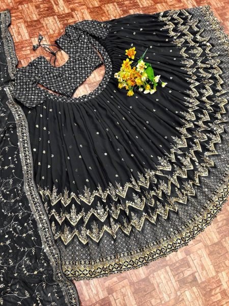 Black Faux Georgette Lehenga Choli With Zari   Sequence Work  Designer Lehenga Choli