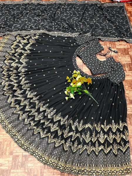 Black Faux Georgette Lehenga Choli With Zari   Sequence Work  Designer Lehenga Choli