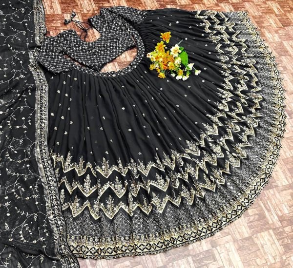 Black Faux Georgette Lehenga Choli With Zari   Sequence Work  Designer Lehenga Choli