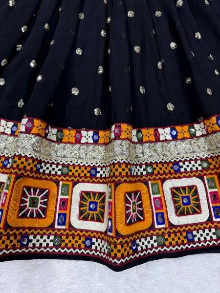 Black Faux Georgette Navratri Chaniya Choli with Mirror   Sequence Work At Best Rates Navratri Lehnega Choli
