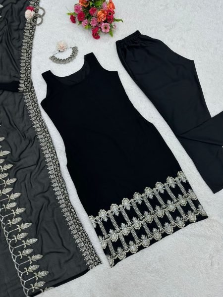 Black faux Georgette sequence work suit  3 Piece Kurti Set