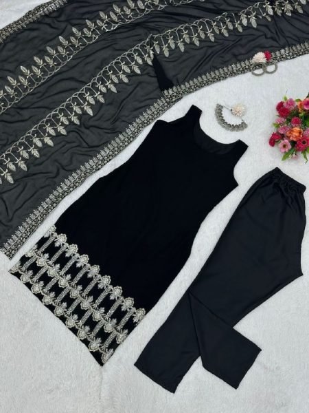 Black faux Georgette sequence work suit  3 Piece Kurti Set